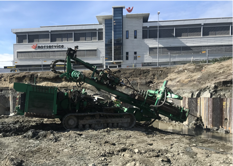 Boring av injiserte stag på en spunt på Lilleby, Trondheim