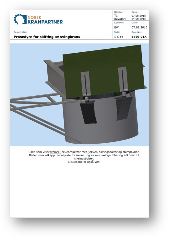Prosedyre for skifting av svingkrans, fremre jekkebraketter. Foto av dokument.