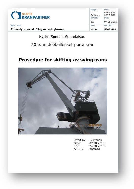 Prosedyre for skifting av svingkrans. Foto av dokument.