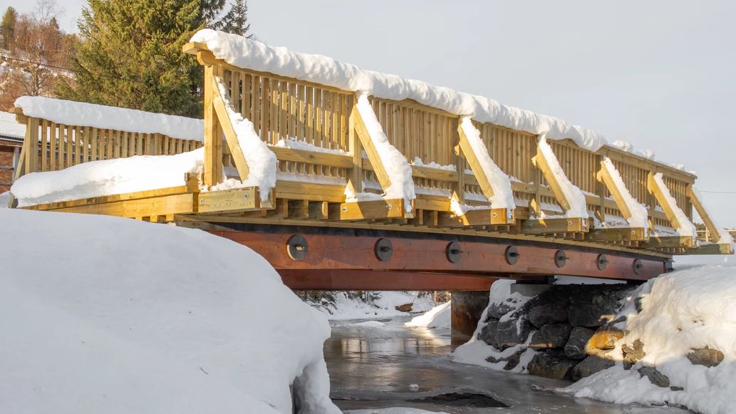 trebro i meldal dekket med snø
