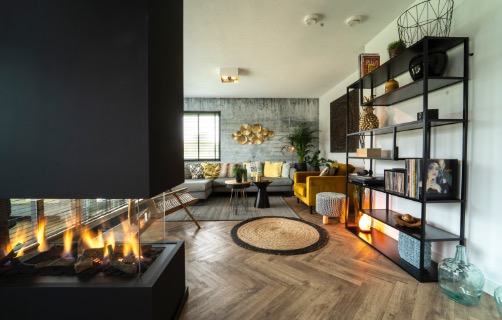 Glass forran peisen og ovnen