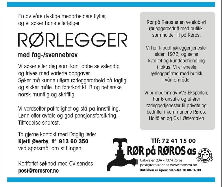 Rorlegger Stilling Ledig () Rorlegger Stilling Ledig